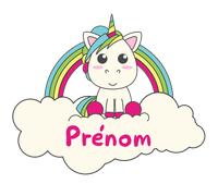 Sticker prénom personnalisable licorne sur son nuage