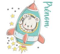 Sticker prénom personnalisable ourson dans la fusée spatiale