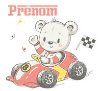 Sticker prénom personnalisable ourson en voiture sportive