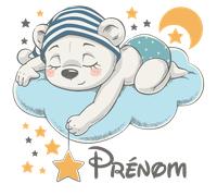 Sticker prénom personnalisable ourson rêveur