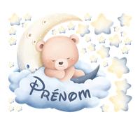 Sticker prénom personnalisable ourson rêveur sur la lune