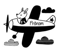 Sticker prénom personnalisé chiot dans l'avion