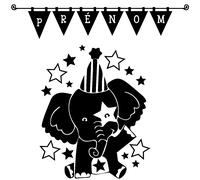 Sticker prénom personnalisé éléphant de cirque heureux