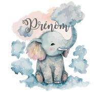 Sticker prénom personnalisé éléphant effet aquarelle