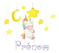 Sticker prénom personnalisé licorne entre les étoiles