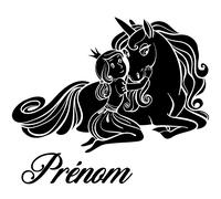 Sticker prénom personnalisé licorne et la princesse