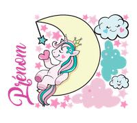 Sticker prénom personnalisé licorne sur la lune