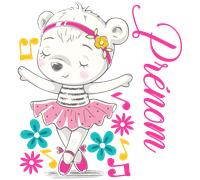 Sticker prénom personnalisé ourse ballerine fushia