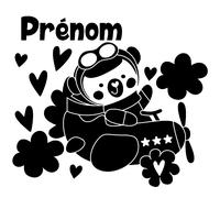 Sticker prénom personnalisé ourson amoureux dans l'avion
