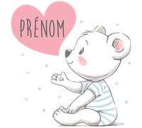 Sticker prénom personnalisé ourson avec le cœur sur la main