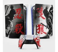 Sticker PS 5 Samuraï, Autocollant PS 5 Gaming, Console et Manette, Edition Standard Disque, Skin Shinobi (2 Manettes)