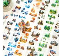 Sticker Scrapbooking for Journaling Kit, 6 Rolls PET Travel Journal Washi Tape Set, Scrapbooking Kit complet pour Junk Journaling, Bullet Journal, DIY Crafts, Painting (The Scenery of Journey)