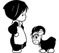 Sticker Silhouette petite fille et chevreau