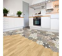 Sticker Sol carreaux de ciment azulejos avec laminat de protection en plastique| Stickers Adhésifs Carrelages Hexagones sol résistant à l'eau - Carrelage adhésif pour sol - 20x18cm -10 pièce