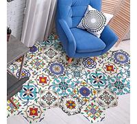 Sticker Sol Carreaux de Ciment pour Sol - Azulejos avec laminat Protection en Plastique Anti-dérapant| Stickers Adhésifs Carrelages Hexagones Ludivina résistant à l'eau -40x90cm - 10 hexagones 20x18cm