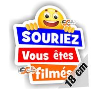 Sticker " Souriez vous êtes filmés " Autocollant Vidéo-Surveillance Caméra Commerce (Largeur 18 cm/Hauteur 18 cm)