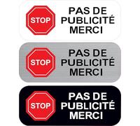 Sticker Stop Pub Boîte aux Lettres - Pas de Publicité Merci - Autocollant Résistant Intérieur Extérieur - 6 x 2,5 cm - Signalétique Anti Prospectus (blanc)