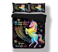 Sticker superb 1 Persona 140x200cm Élégant Coloré Licorne Literie avec Taie d'oreiller, Fille Garçon Noir Rouge Bleu Étoile Noir Housse de Couette pour Hiver L'automne Été (140x200cm)