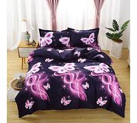 Sticker Superb 220x240 cm Housse de Couette Motif Papillon 3D Pourpre Noir et Blanc Microfibre Taie d'oreiller Literie Fille Romantique 2 Personnes Parure de Lit (Pourpre, 220_x_240_cm)