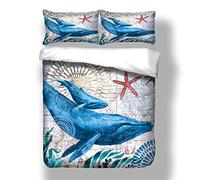 Sticker superb 3D Animal Bleu Tortue Carte Parures de Lit avec Fermeture éclair, 2/3 Pieces Enfants Homme Femme Baleine Poulpe Polyester Housse de Couette Hiver été (Baleine, 220x240cm)