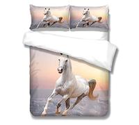Sticker Superb 3D Blanc Cheval Forêt Loup Housse de Couette avec Taie d'oreiller Microfibre, 1/2 Personnes Animal Chien Chat Garçon Housse de Couette avec Fermeture éclair (Blanc,220_x_240_cm)