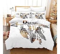 Sticker Superb 3D Galaxie Licorne Housse de Couette avec Taie d'oreiller Microfibre, Attrapeur de Rêves Plume Bohême Parures de Lit Housse de Couette avec Fermeture éclair (Blanc,140_x_200_cm)