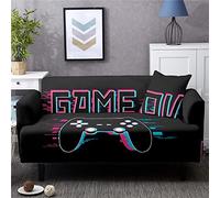 Sticker Superb. 3D Gamepad Housse de Canapé Polyester Extensible 1/2/3/4 Siège Noir Gris Orange Poignée de Jeu Planche à roulettes Gamer Accoudoir Tout Compris Housse de Sofa (Noir,3 Places)