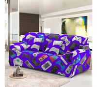 Sticker Superb. 3D Gamer Housse de Canapé en Polyester Extensible Lavable Anti-Fouling et Antidérapant Noir Violet Gris Bleu Housse de Canapé en Tissu Gamepad Graffiti 1-4 Sièges (Mauve,3 Places)