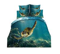 Sticker superb 3D Tortue Animal Housse de Couette 3 Pièces Ensemble de Literie 220 x 240cm avec Fermeture éclair (La Natation Tortue, 220 x 240cm)