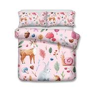 Sticker superb Bambin Enfants Garçon Fille Dauphin Poisson Mer Étoile Noir Parures de Lit, Escargot Cerf Tigre Toucan Flamant l'éléphant Animal Housse de Couette (Cerf Escargot, 140x200cm)