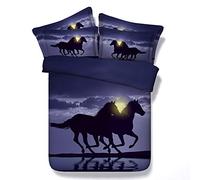 Sticker superb Blanc Noir Cheval Courant Parures de Lit pour 2 Personnes, 3 Pièces Hiver Automne Housse de Couette avec 2 x Taie d'oreiller (Cheval Courant 3, 200x200cm)