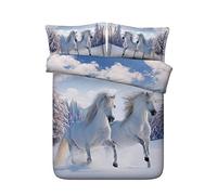 Sticker superb Blanc Noir Cheval Courant Parures de Lit pour 2 Personnes, 3 Pièces Hiver Automne Housse de Couette avec 2 x Taie d'oreiller (Cheval Courant 5, 200x200cm)