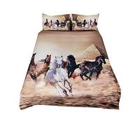 Sticker superb Blanc Noir Cheval Courant Parures de Lit pour 2 Personnes, 3 Pièces Hiver Automne Housse de Couette avec 2 x Taie d'oreiller (Cheval Courant 6, 220x240cm)