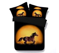 Sticker superb Blanc Noir Cheval Courant Parures de Lit pour 2 Personnes, 3 Pièces Hiver Automne Housse de Couette avec 2 x Taie d'oreiller (Cheval Courant 4, 200x200cm)