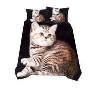 Sticker superb Bleu Noir Mystère Galaxie Étoile Polyester Housse de Couette, Animal Chat Chien Literie avec Taie d'oreiller Été L'automne (Chat 2, 220x240cm)