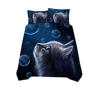 Sticker superb Bleu Noir Mystère Galaxie Étoile Polyester Housse de Couette, Animal Chat Chien Literie avec Taie d'oreiller Été L'automne (Chat 3, 260x230cm)