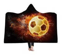 Sticker Superb Couverture à Capuche en Peluche Super Douce Couverture en Laine Bohémien Convenant Adultes Enfants pour un Canapé/Lit/Loisirs/Camping en Plein Air (50"x60", Football)