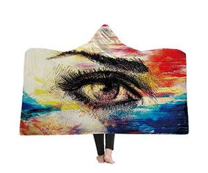 Sticker Superb Couverture à Capuche en Peluche Super Douce Couverture en Laine Bohémien Convenant Adultes Enfants pour un Canapé/Lit/Loisirs/Camping en Plein Air (50"x60", Yeux colorés)