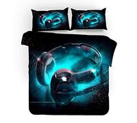 Sticker Superb Ensemble de Literie Cool Trend DJ Music Design Housse de Couette Impression 3D Taie d'oreiller en Microfibre, Bleu Rouge Noir Lightning Boys Parure de Lit (Style # 3, 200_x_200_cm)