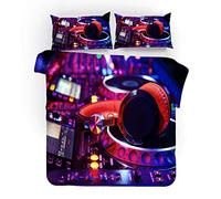 Sticker Superb Ensemble de Literie Cool Trend DJ Music Design Housse de Couette Impression 3D Taie d'oreiller en Microfibre, Bleu Rouge Noir Lightning Boys Parure de Lit (Style # 2, 140_x_200_cm)