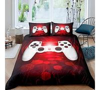 Sticker Superb. Ensemble de Literie Game Controller 2 Personnes Garçon Adolescent Housse Couette en Microfibre éclair Carte du Monde Gaming Gamer Modèle Parure Lit Gris Bleu Rouge (Rouge, 200 x cm)