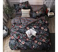 Sticker superb Galaxie Romantique Plume Noir Housse de Couette avec Fermeture éclair, Blanc Bleu Jardin Floral Femme au Foyer Dame Femme Parures de Lit avec Taie d'oreiller (Fleur 2, 140x200cm)
