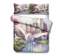 Sticker superb Garçon Fille 1 Personne Blanc Licorne Housse de Couette avec Taie d'oreiller, 3D Animal Cheval Papillon Parures de Lit avec Fermeture éclair (Licorne avec Aile, 140x200cm)