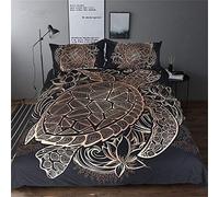 Sticker superb Homme Femme Polyester Lune & Étoile Housse de Couette, Luxe 2/3 Pièces Bohême Mandala Attrapeur de Rêves Parures de Lit avec Taie d'oreiller Dortoir Décoration (Tortue, 220x240cm)