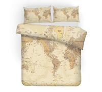 Sticker Superb Housse de Couette Carte du Monde Lot de 3,World Map Carte Antique Style Rétro Océan Bleu Terre Jaune Parures de Lit,Microfibre Douce, 2 Taies d'oreiller (Beige, 200_x_200_cm)