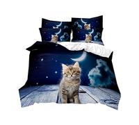Sticker Superb Housse de Couette Chat Chien Mignon Parure de Lit 1/2 Personne Taie d'oreiller Gris Animal Noir et Blanc 3D, Fille Garçon en Microfibre Ensemble de Literie (AHW-13, 220_x_240_cm)