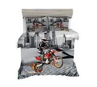 Sticker Superb Housse de Couette Moto 3D Bord de Ville Désert Compétition Hors Route 220x240 cm King Flamme Moto Ciel Gris Housse de Couette Taie d'oreiller Parures de Lit (220_x_240_cm)
