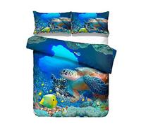 Sticker Superb Literie de Luxe pour Enfants Housse de Couette Animal Marin Bleu 3D Lit Queen 220x240 cm Taie d'oreiller de Méduse de Pingouin Dauphin de Tortue Parures de Lit (Style #3, 220_x_240_cm)