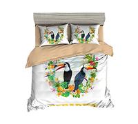 Sticker Superb Literie Fille Housse de Couette Toucan Fleur 3D Cactus Tropical Blanc Vert Taie d'oreiller Microfibre 1/2 Personnes Parures de Lit (Toucan 1,220_x_240_cm)