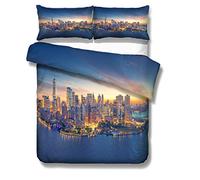 Sticker Superb Moderne Ville 3D Housse de Couette Royaume-Uni New York Londres États-Unis Los Angeles Philadelphie Chicago Beau Paysage de la Ville Parures de Lit, Double (New York, 200_x_200_cm)